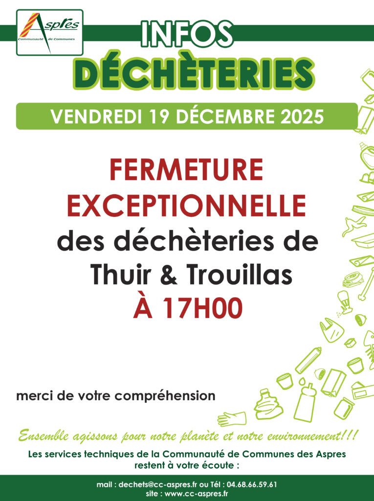 info déchèteries Vendredi 19 décembre 2025