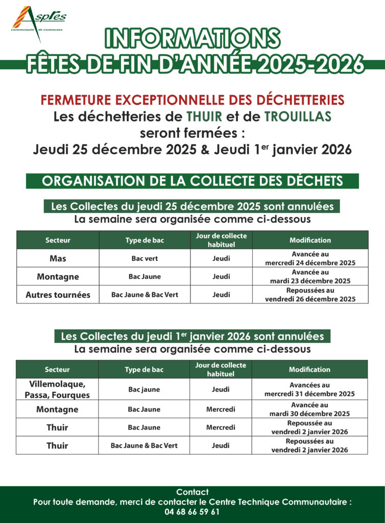 Informations – Fêtes de fin d’année